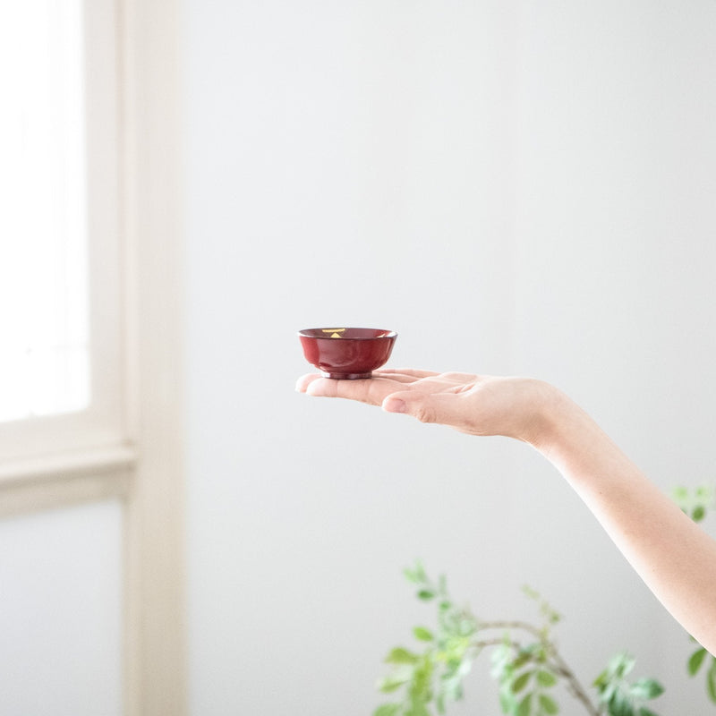 Fukunishi Sobe Red Chrysanthemum Aizu Lacquerware Guinomi Sake Cup - MUSUBI KILN - Quality Japanese Tableware and Gift