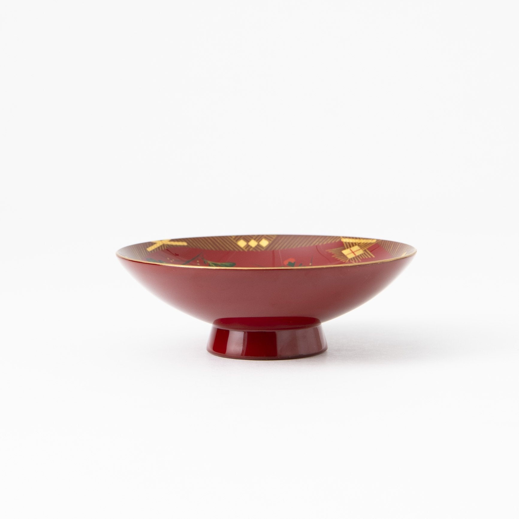 Fukunishi Sobe Red Chrysanthemum Aizu Lacquerware Sakazuki Flat Sake Cup with Stand - MUSUBI KILN - Quality Japanese Tableware and Gift