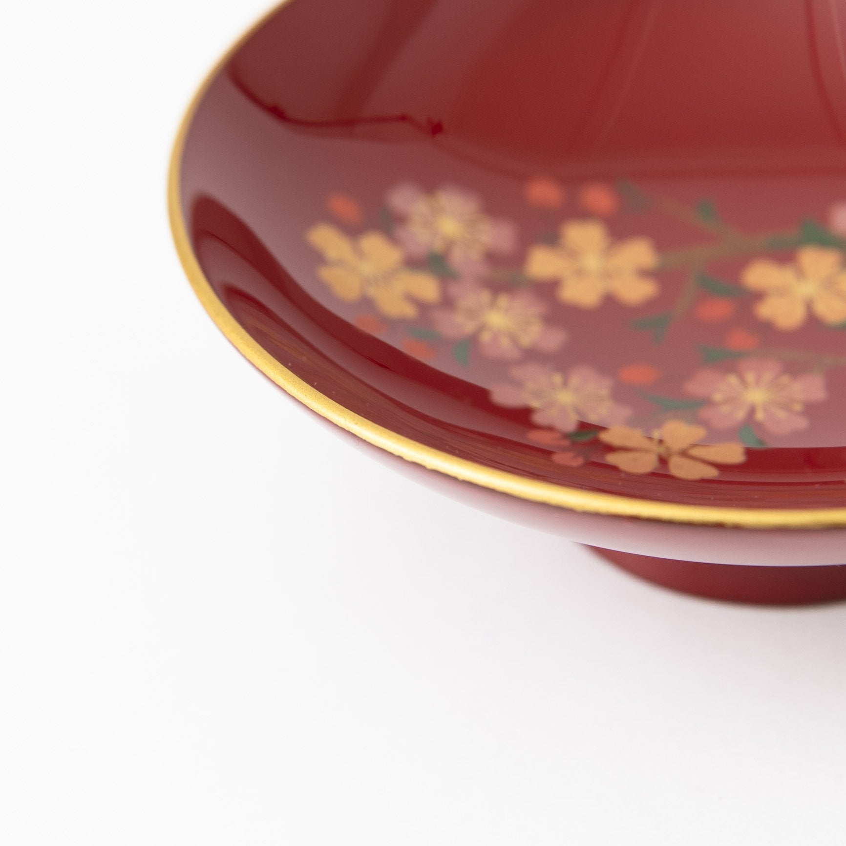 Fukunishi Sobe Red Sakura Aizu Lacquerware Sakazuki Flat Sake Cup with Stand - MUSUBI KILN - Quality Japanese Tableware and Gift