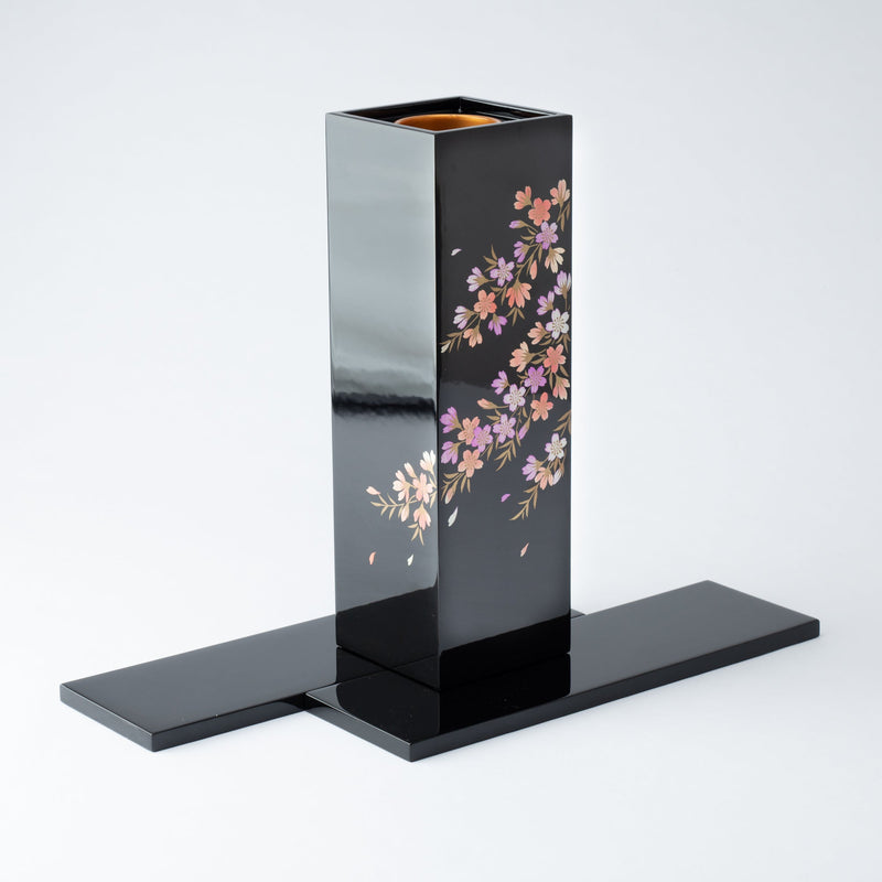 Fukunishi Sobe Sakura Aizu Lacquerware Flower Vase with Tray - MUSUBI KILN - Quality Japanese Tableware and Gift