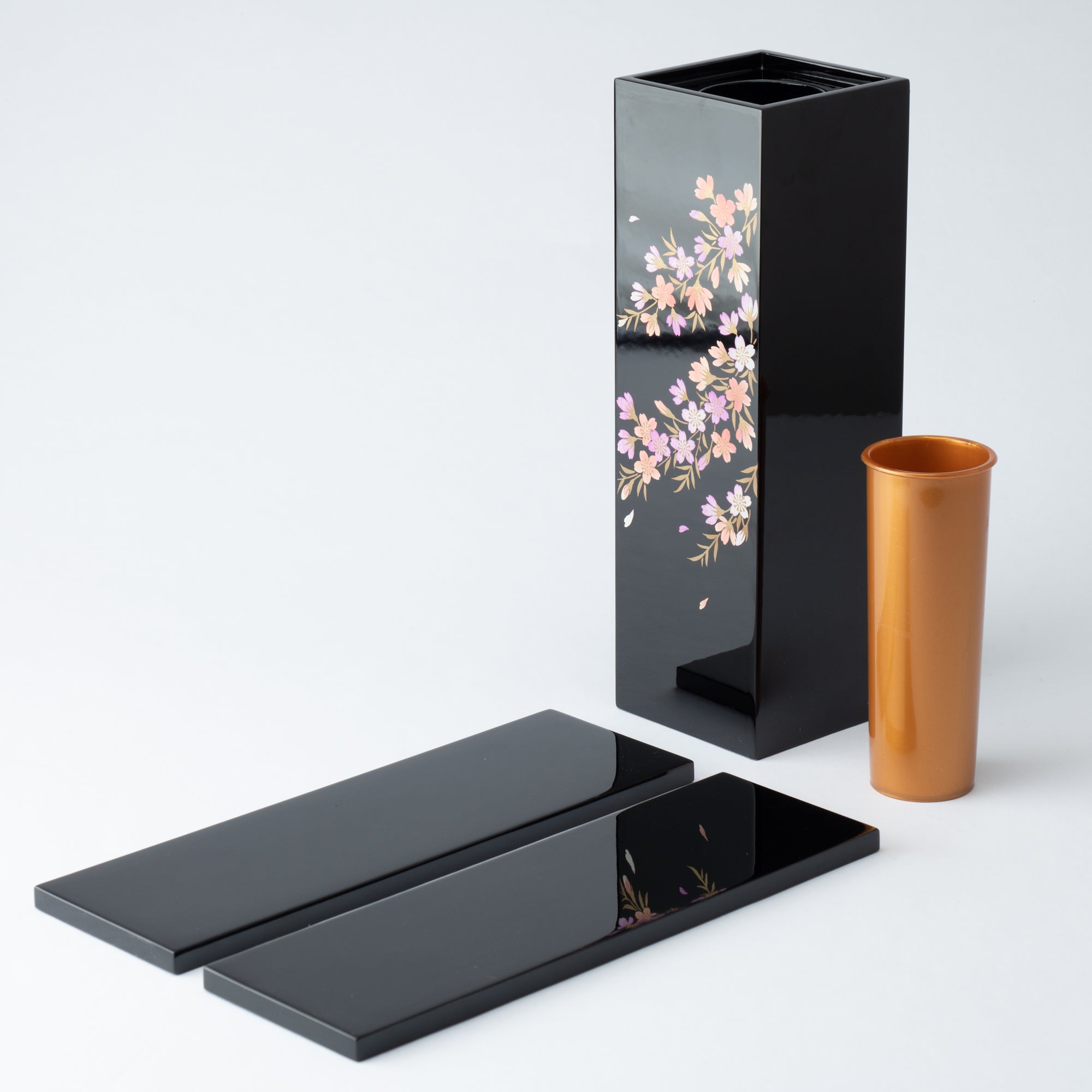 Fukunishi Sobe Sakura Aizu Lacquerware Flower Vase with Tray - MUSUBI KILN - Quality Japanese Tableware and Gift