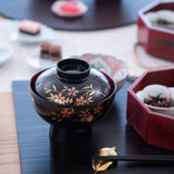 Fukunishi Sobe Sakura Aizu Lacquerware Soup Bowl with lid - MUSUBI KILN - Quality Japanese Tableware and Gift