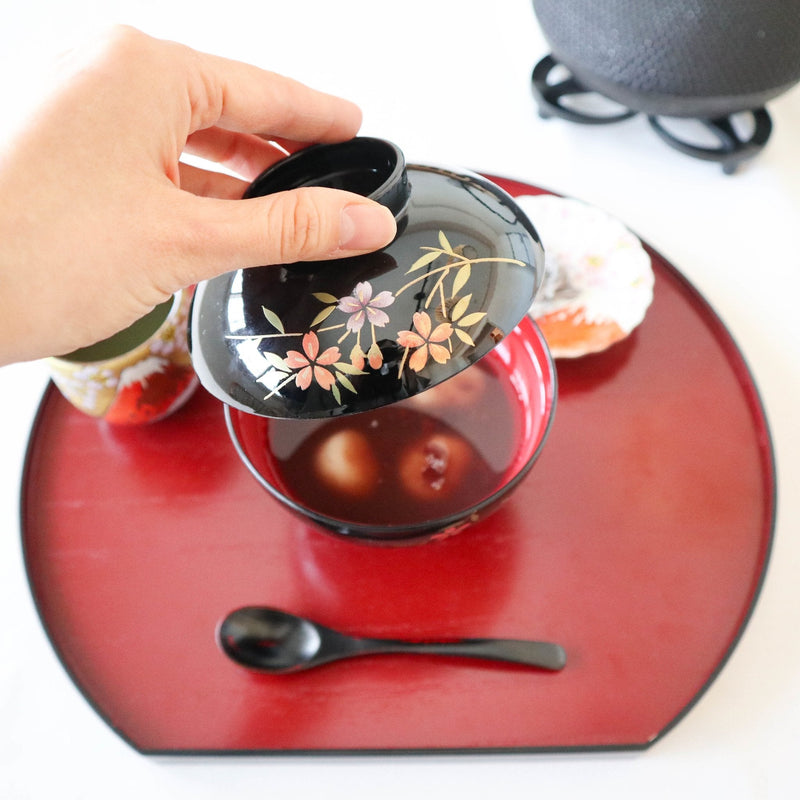 Fukunishi Sobe Sakura Aizu Lacquerware Soup Bowl with lid - MUSUBI KILN - Quality Japanese Tableware and Gift