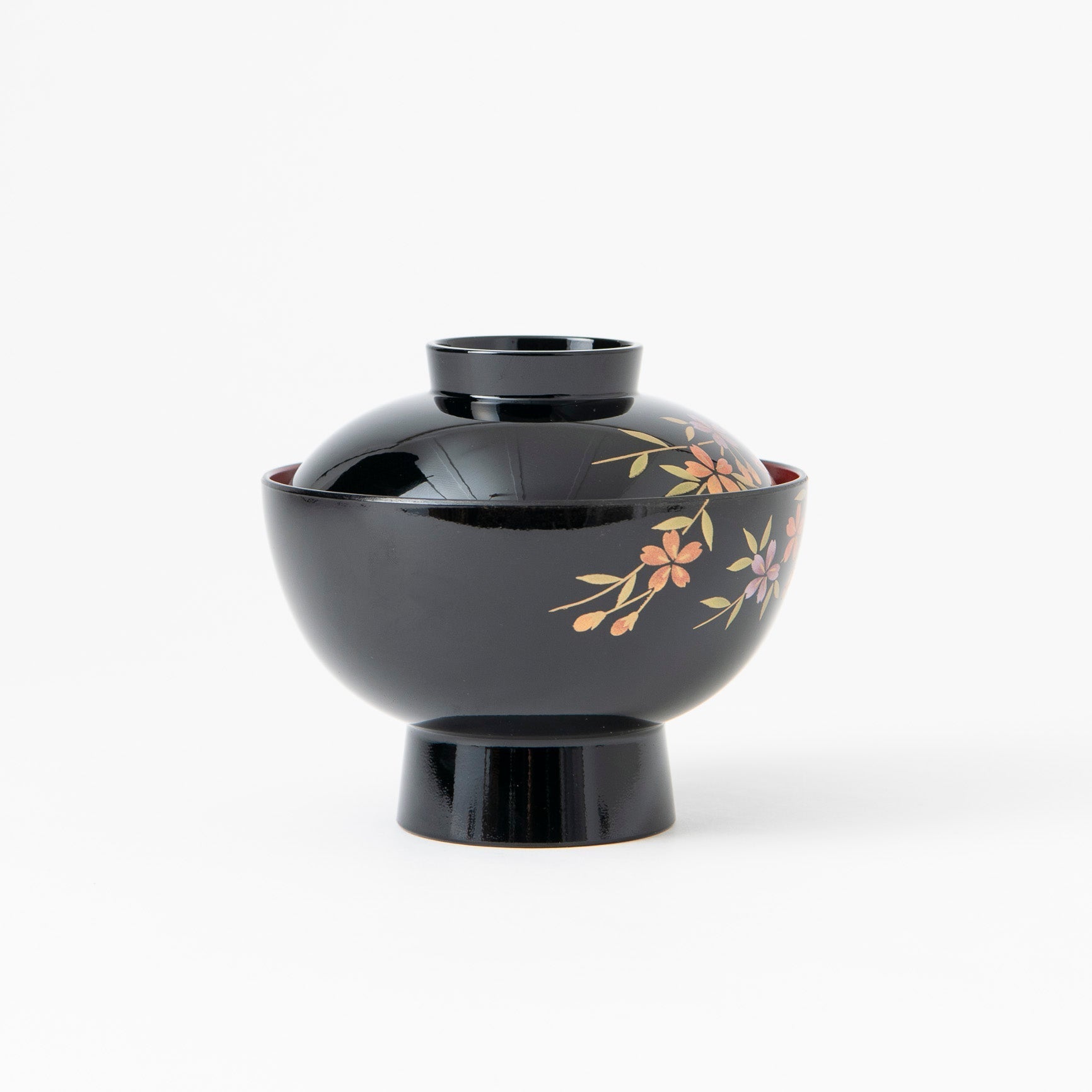 Fukunishi Sobe Sakura Aizu Lacquerware Soup Bowl with lid - MUSUBI KILN - Quality Japanese Tableware and Gift