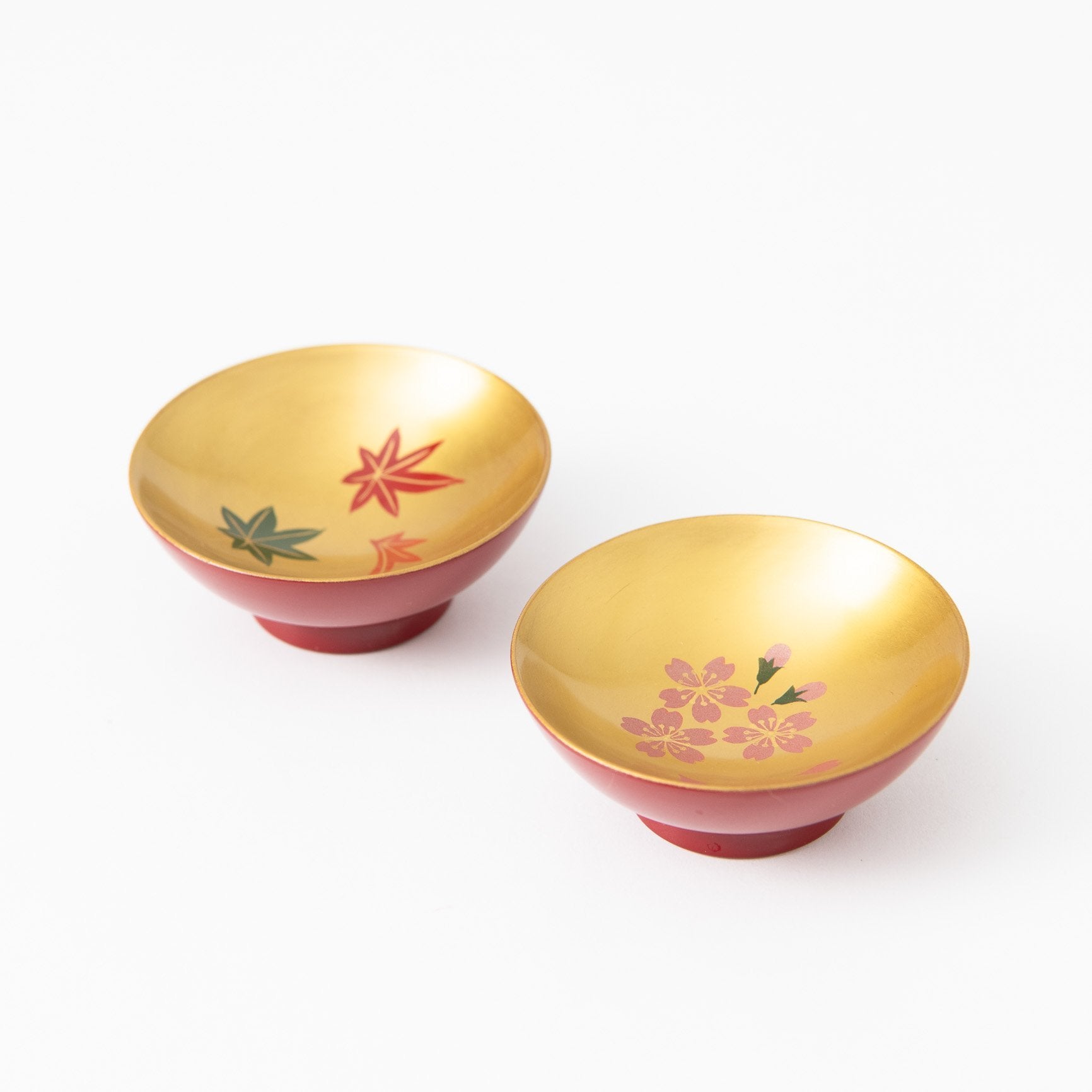 Fukunishi Sobe Sakura and Autumn Leaves Aizu Lacquerware Sakazuki Flat Sake Cup Set of 2 - MUSUBI KILN - Quality Japanese Tableware and Gift