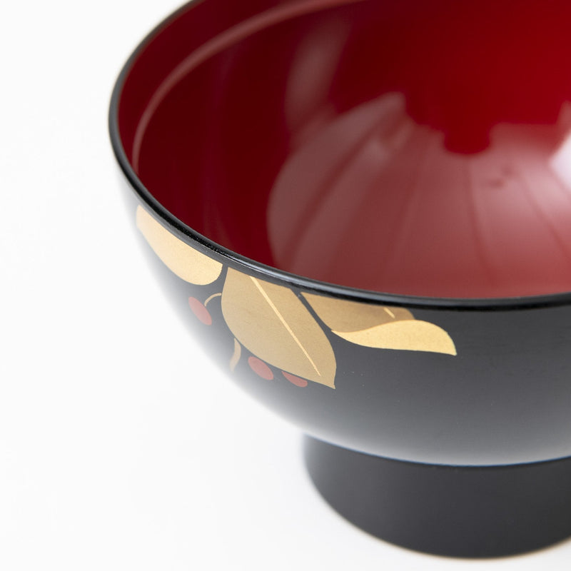 Fukunishi Sobe Spear Flower Aizu Lacquerware Soup Bowl with lid - MUSUBI KILN - Quality Japanese Tableware and Gift