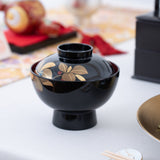 Fukunishi Sobe Spear Flower Aizu Lacquerware Soup Bowl with lid - MUSUBI KILN - Quality Japanese Tableware and Gift