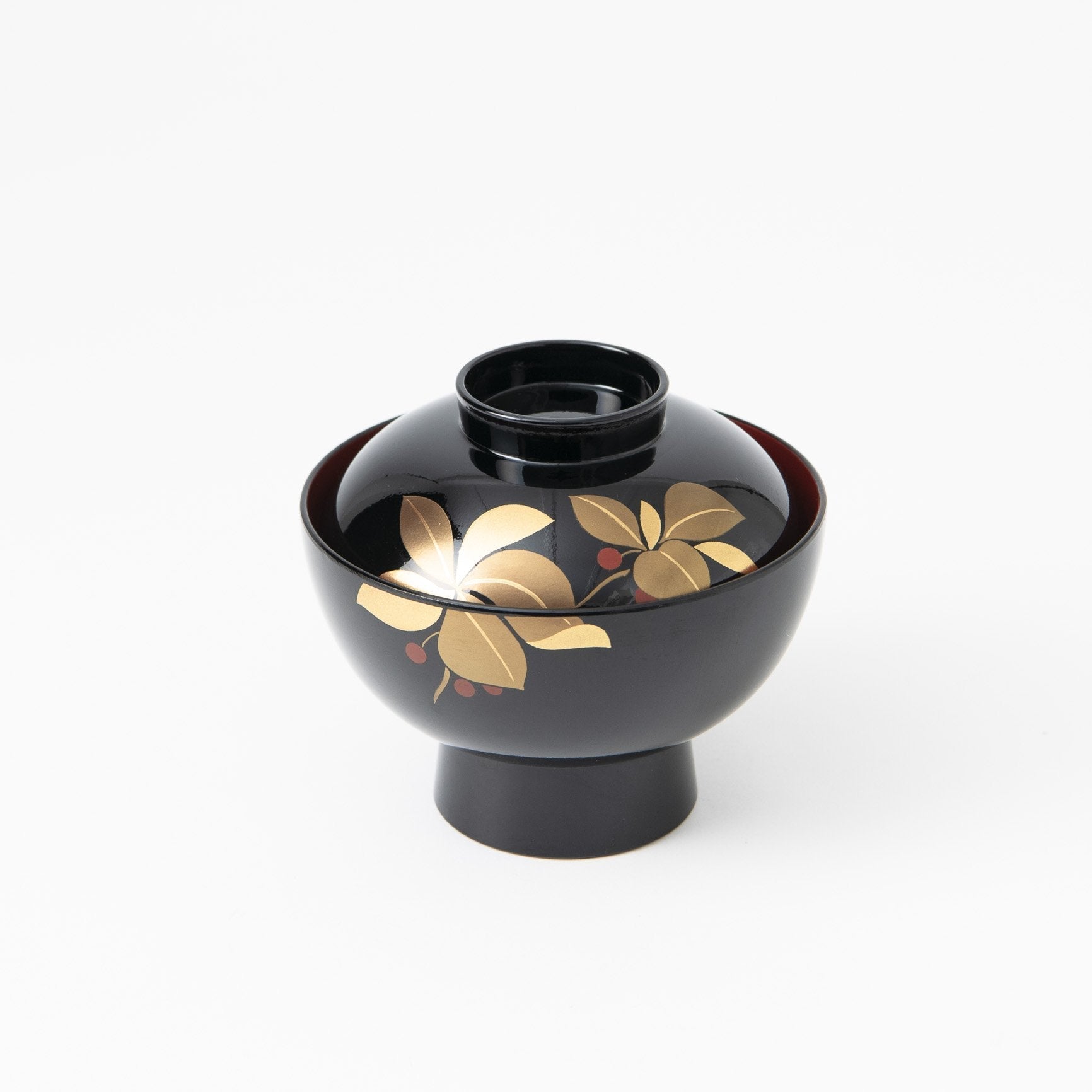 Fukunishi Sobe Spear Flower Aizu Lacquerware Soup Bowl with lid - MUSUBI KILN - Quality Japanese Tableware and Gift