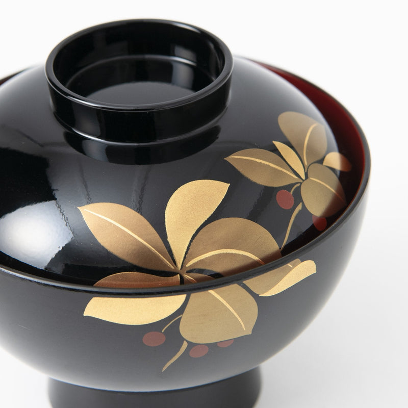 Fukunishi Sobe Spear Flower Aizu Lacquerware Soup Bowl with lid - MUSUBI KILN - Quality Japanese Tableware and Gift