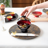 Fukunishi Sobe Spear Flower Aizu Lacquerware Soup Bowl with lid - MUSUBI KILN - Quality Japanese Tableware and Gift