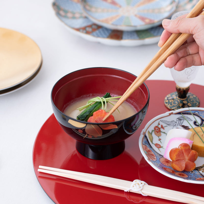 Fukunishi Sobe Spear Flower Aizu Lacquerware Soup Bowl with lid - MUSUBI KILN - Quality Japanese Tableware and Gift