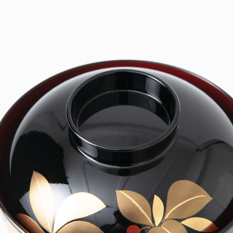 Fukunishi Sobe Spear Flower Aizu Lacquerware Soup Bowl with lid - MUSUBI KILN - Quality Japanese Tableware and Gift