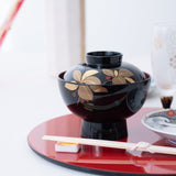 Fukunishi Sobe Spear Flower Aizu Lacquerware Soup Bowl with lid - MUSUBI KILN - Quality Japanese Tableware and Gift