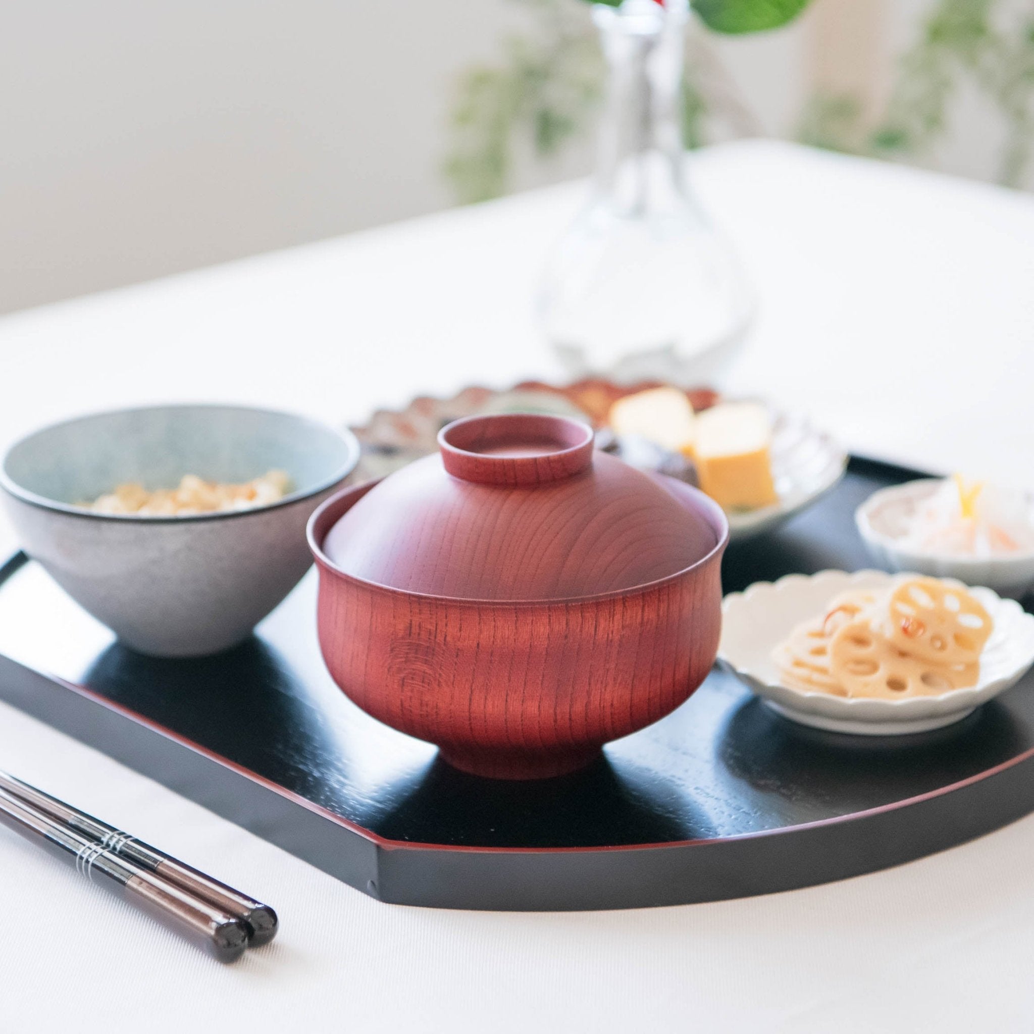 GATOMIKIO TSUMUGI CHIDORI Yamanaka Lacquerware Miso Soup Bowl with lid - MUSUBI KILN - Quality Japanese Tableware and Gift