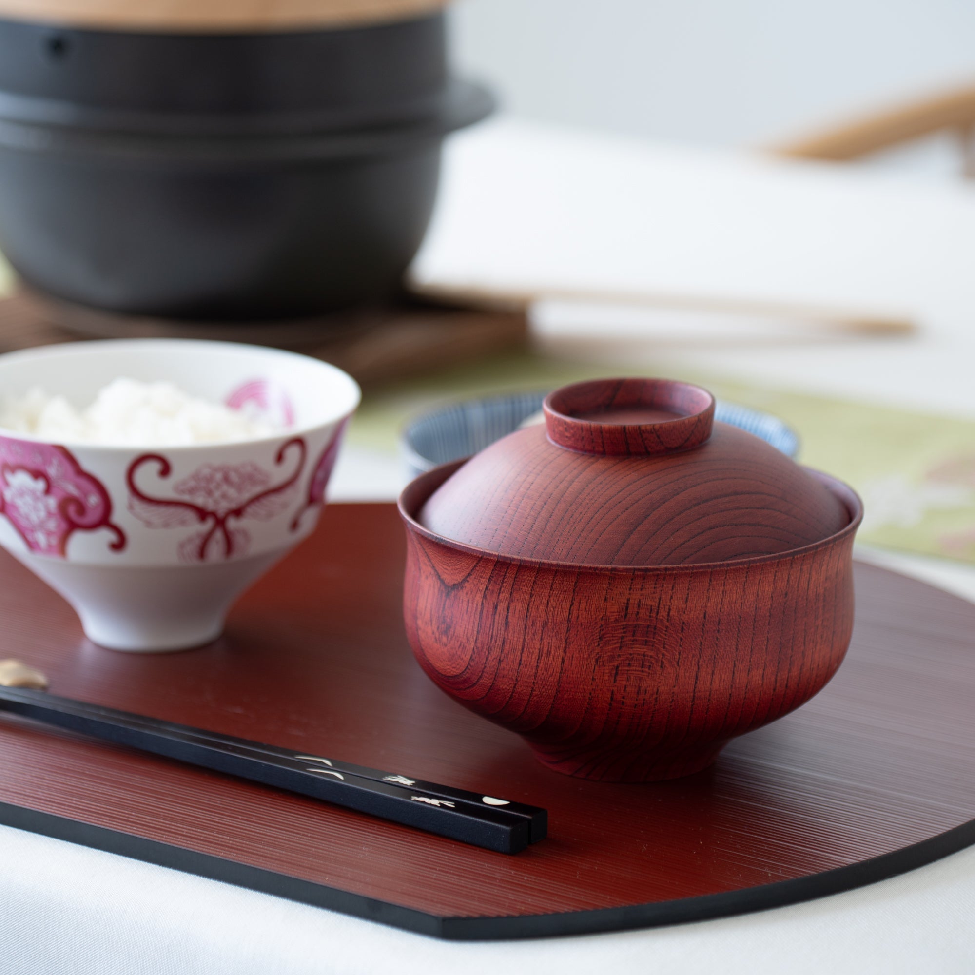 GATOMIKIO TSUMUGI CHIDORI Yamanaka Lacquerware Miso Soup Bowl with lid - MUSUBI KILN - Quality Japanese Tableware and Gift