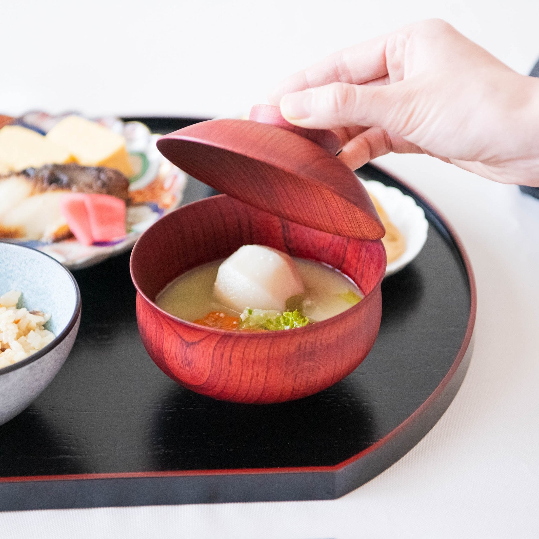 GATOMIKIO TSUMUGI CHIDORI Yamanaka Lacquerware Miso Soup Bowl with lid - MUSUBI KILN - Quality Japanese Tableware and Gift