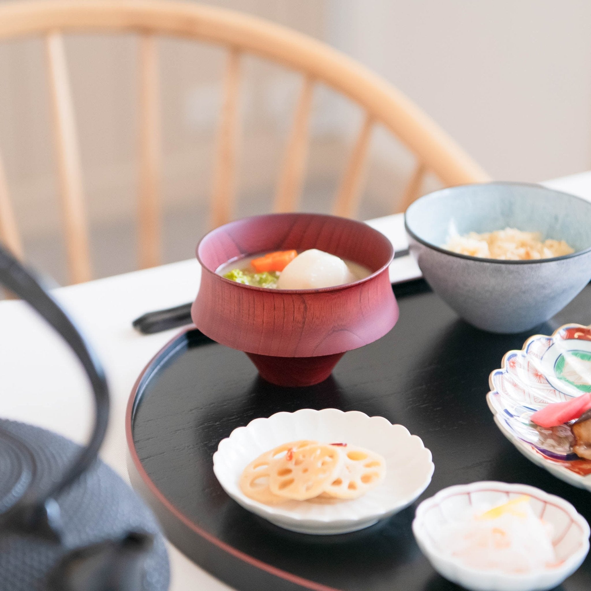 GATOMIKIO TSUMUGI FUJI Yamanaka Lacquerware Miso Soup Bowl - MUSUBI KILN - Quality Japanese Tableware and Gift