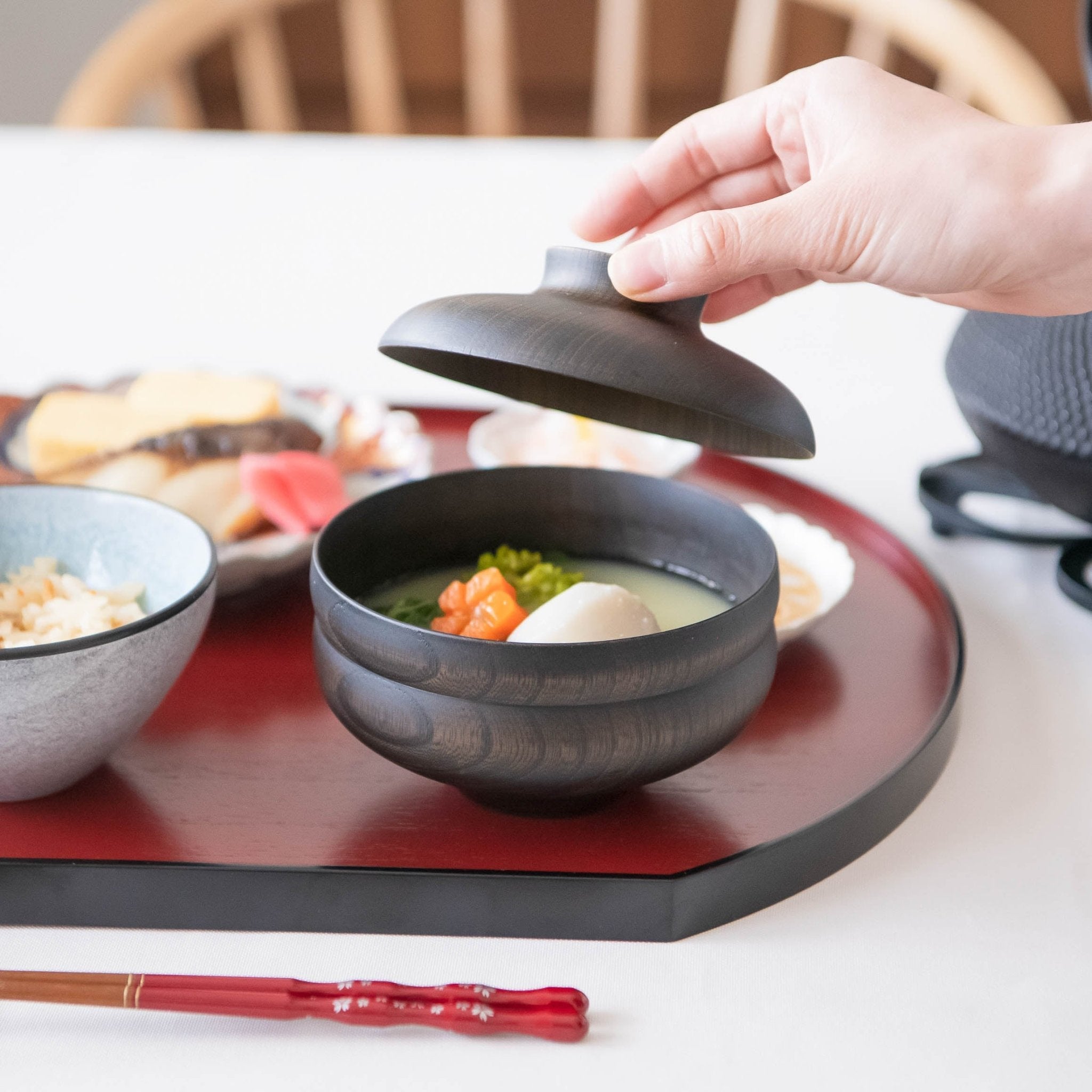 GATOMIKIO TSUMUGI GUNPAI Yamanaka Lacquerware Miso Soup Bowl with lid - MUSUBI KILN - Quality Japanese Tableware and Gift