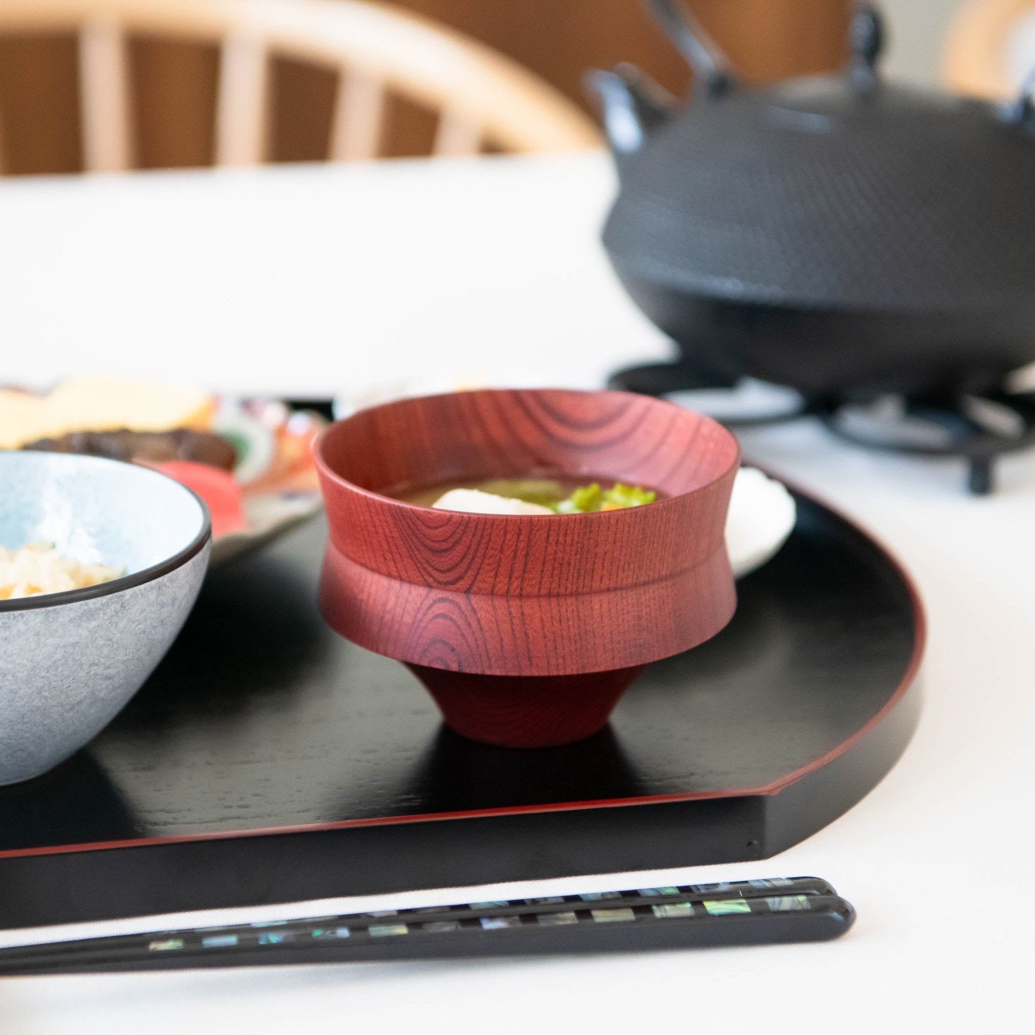 GATOMIKIO TSUMUGI KINEGATA Yamanaka Lacquerware Miso Soup Bowl - MUSUBI KILN - Quality Japanese Tableware and Gift