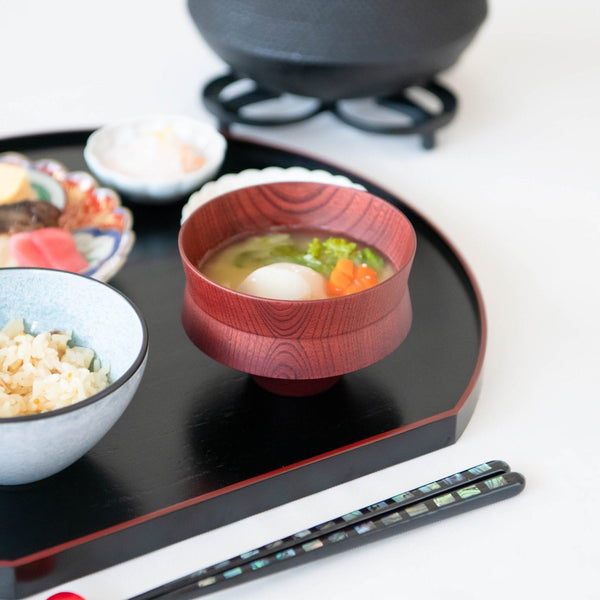 GATOMIKIO TSUMUGI KINEGATA Yamanaka Lacquerware Miso Soup Bowl - MUSUBI KILN - Quality Japanese Tableware and Gift