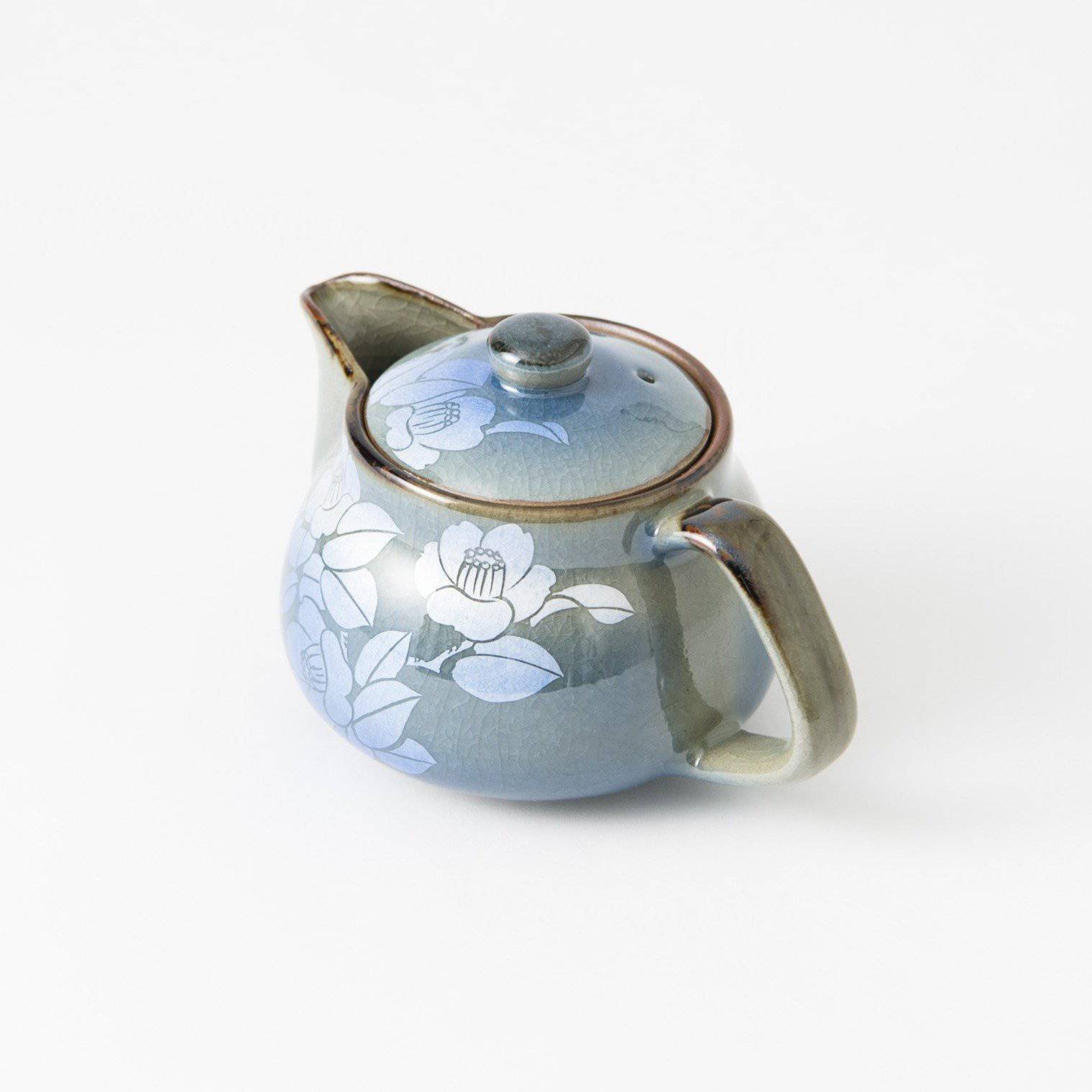 Ginsai Blue Camellia Kutani Japanese Teapot 12.2oz(360ml) - MUSUBI KILN - Quality Japanese Tableware and Gift