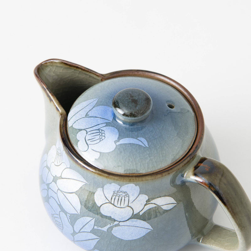 Ginsai Blue Camellia Kutani Japanese Teapot 12.2oz(360ml) - MUSUBI KILN - Quality Japanese Tableware and Gift