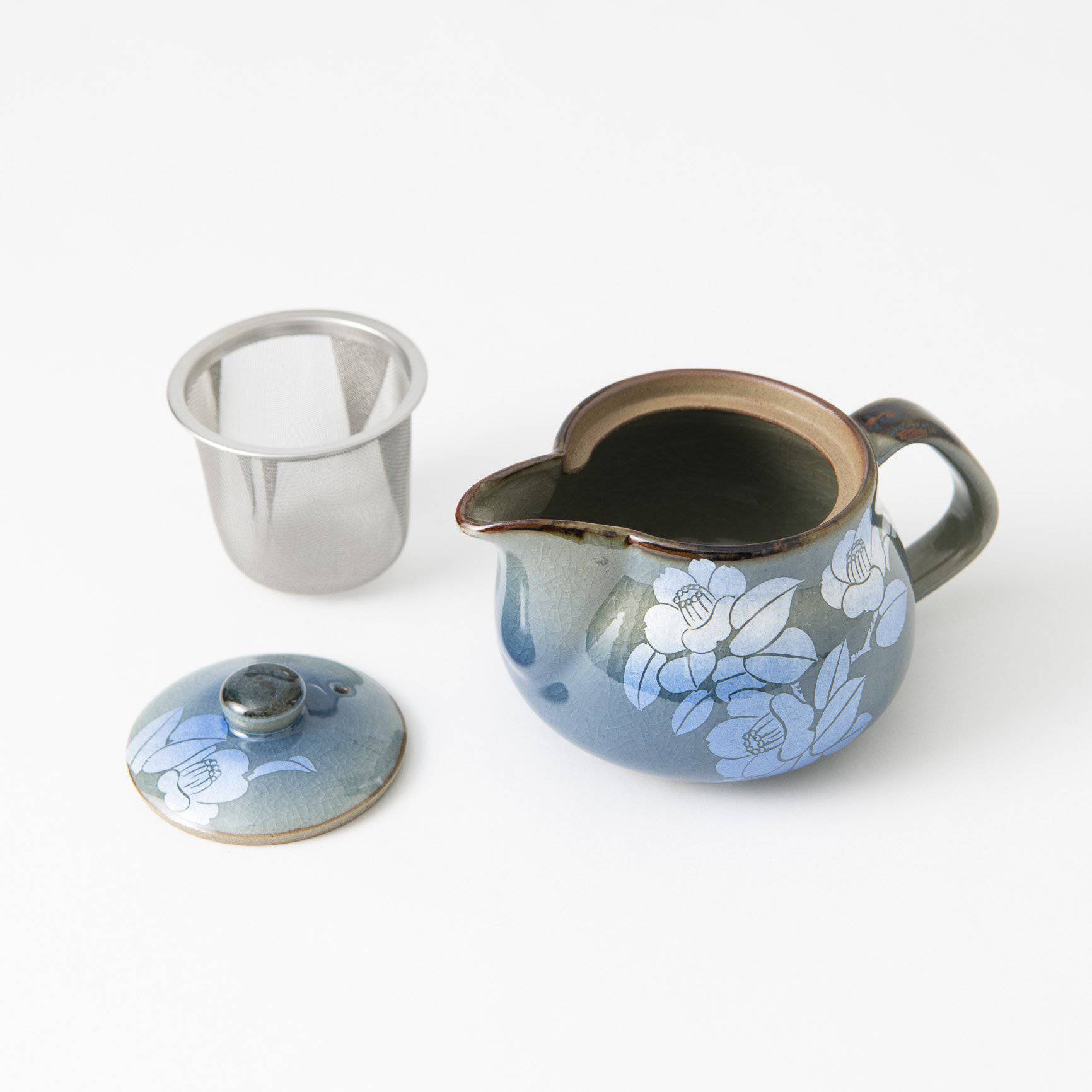 Ginsai Blue Camellia Kutani Japanese Teapot 12.2oz(360ml) - MUSUBI KILN - Quality Japanese Tableware and Gift