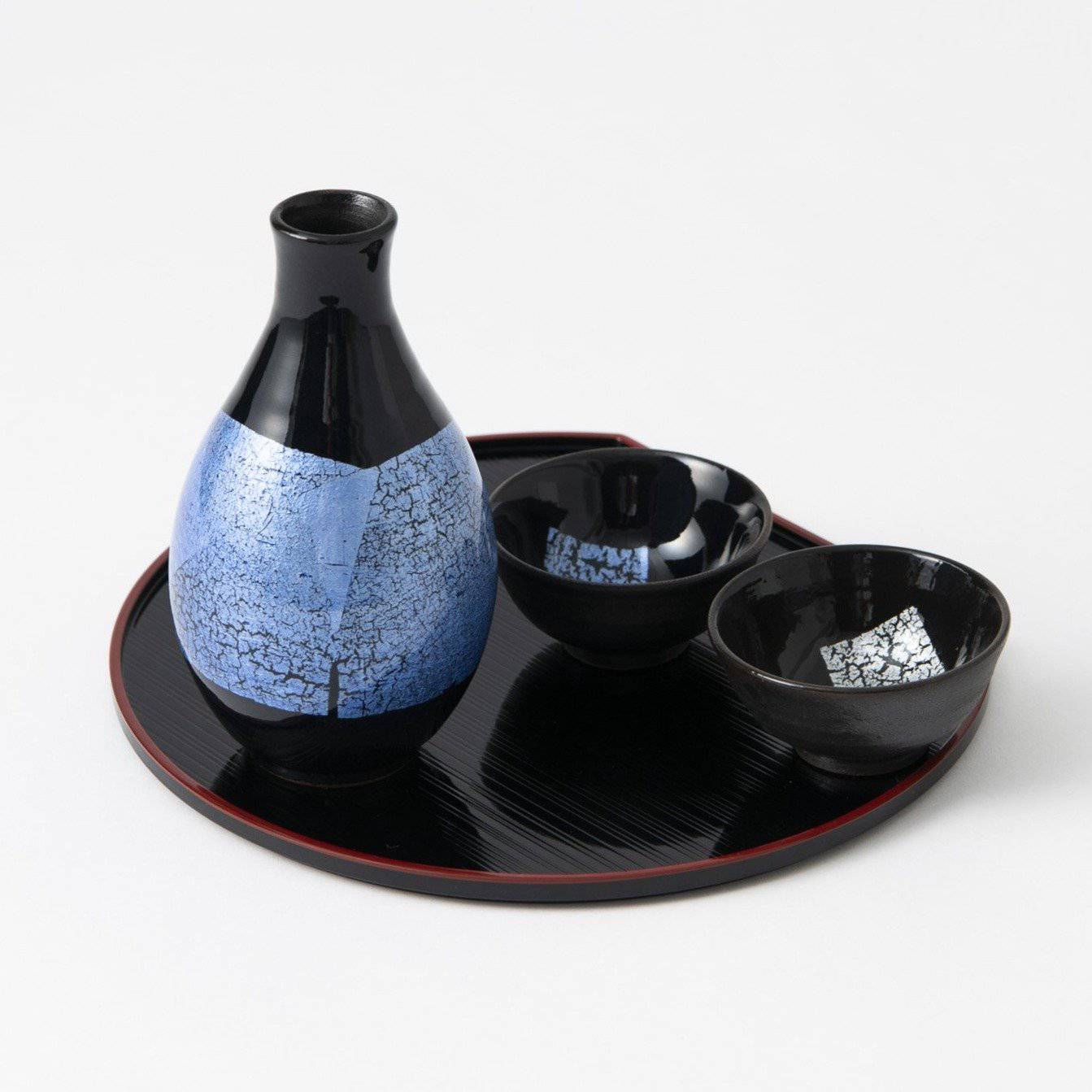 Ginsai Blue Kutani Sake Set with Tray - MUSUBI KILN - Quality Japanese Tableware and Gift