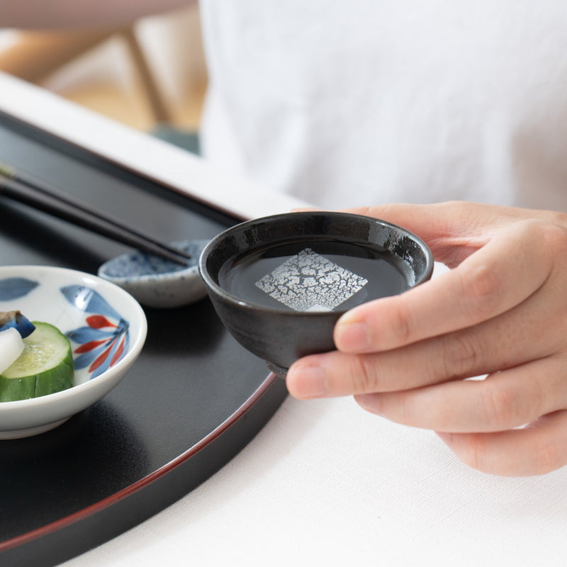 Ginsai Blue Kutani Sake Set with Tray - MUSUBI KILN - Quality Japanese Tableware and Gift