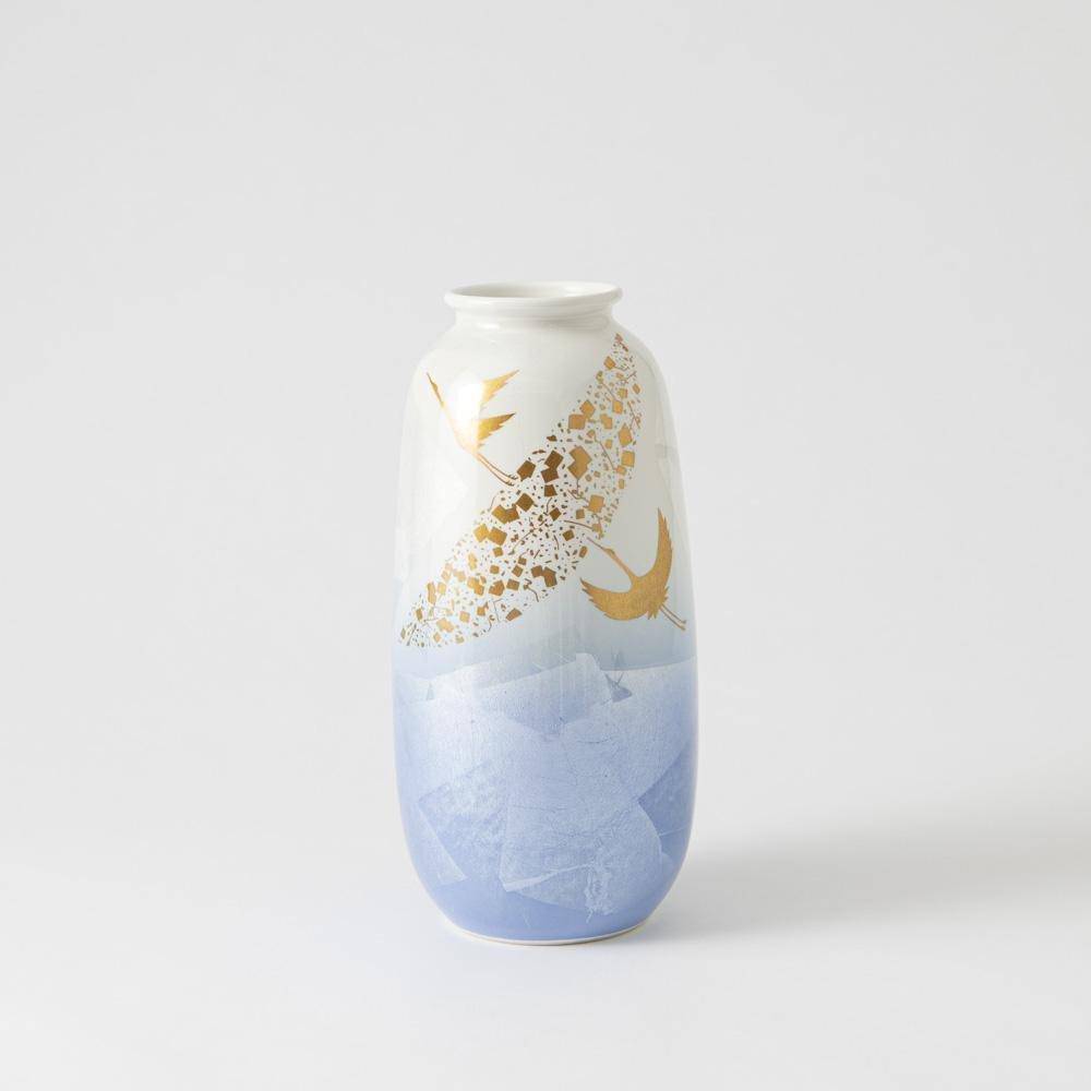 Ginsai Crane Kutani Japanese Flower Vase - MUSUBI KILN - Quality Japanese Tableware and Gift