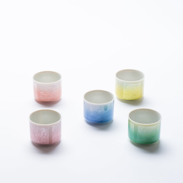 Ginsai Five - Color Kutani Ochoko Sake Cup Set - MUSUBI KILN - Quality Japanese Tableware and Gift