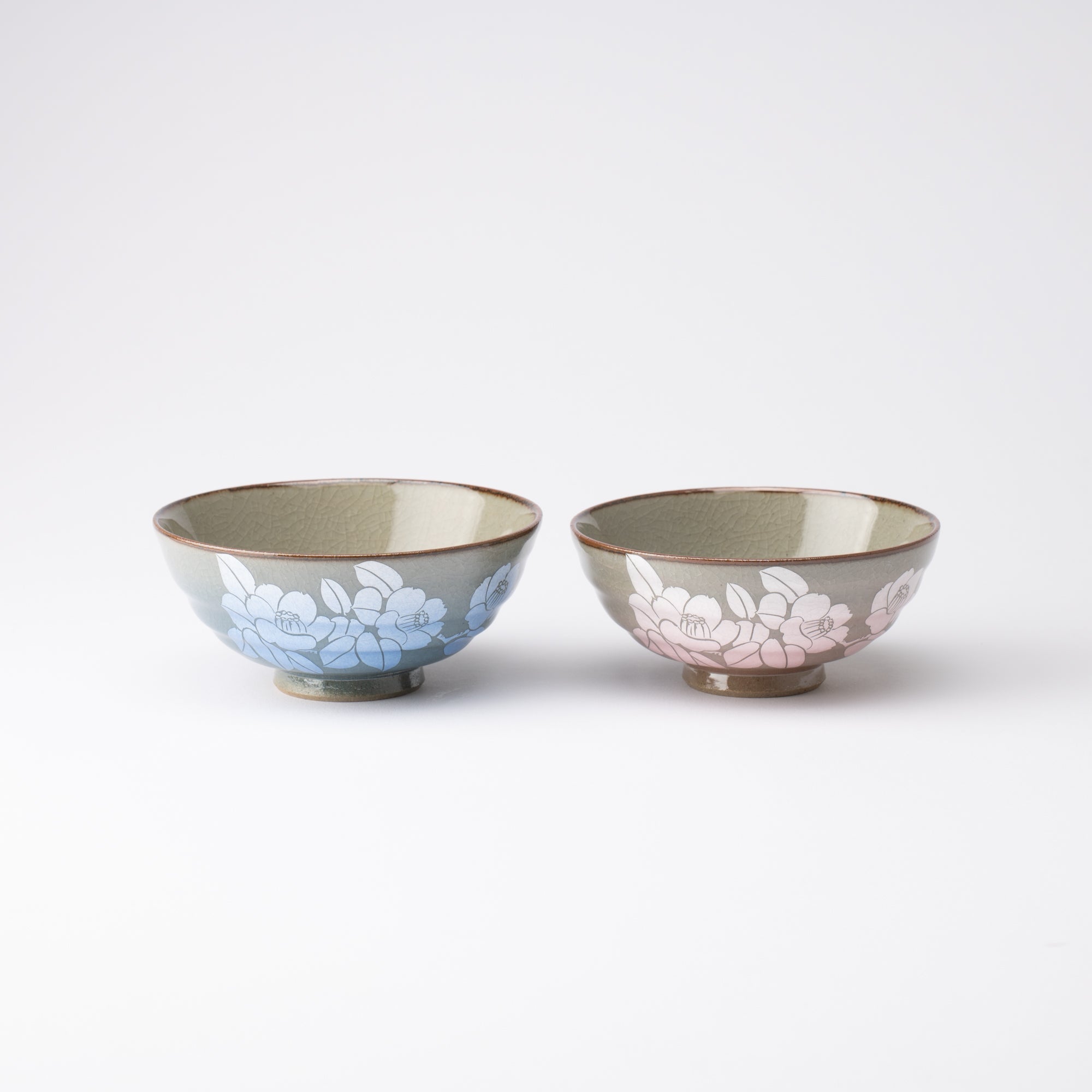 Ginsai Sasanqua Kutani Japanese Rice Bowl Pair - MUSUBI KILN - Quality Japanese Tableware and Gift