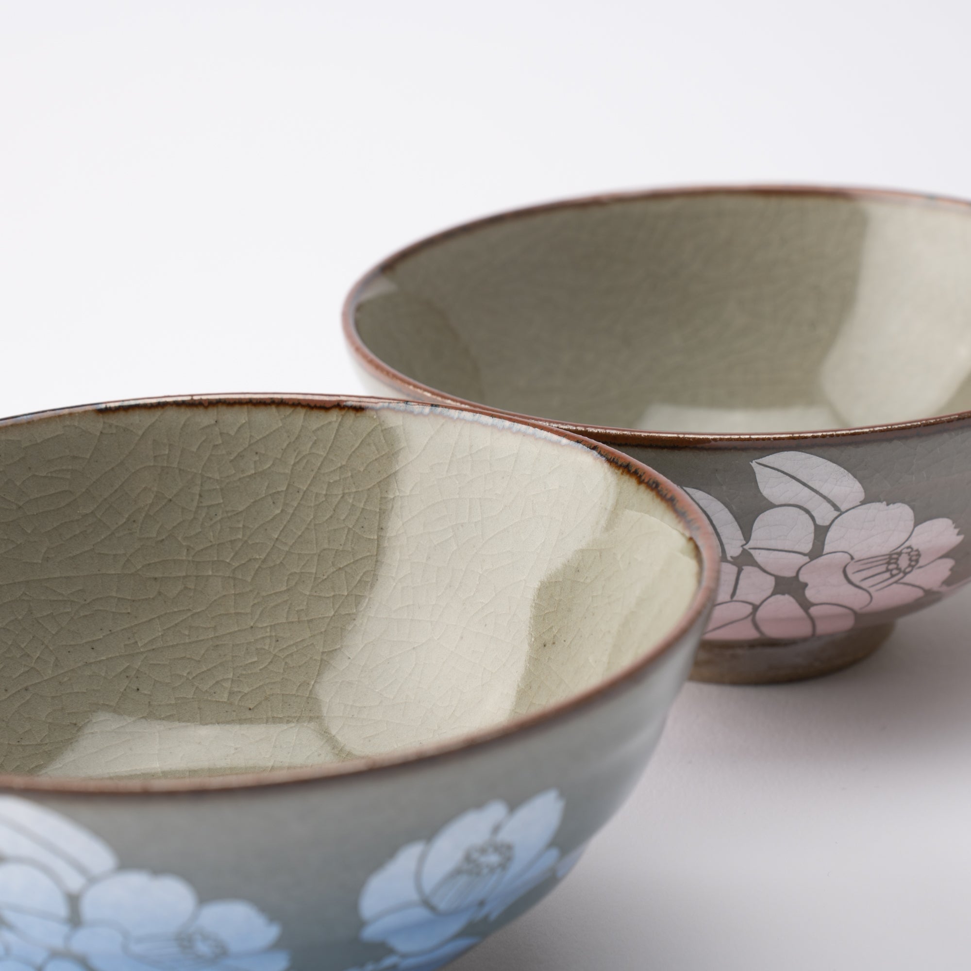 Ginsai Sasanqua Kutani Japanese Rice Bowl Pair - MUSUBI KILN - Quality Japanese Tableware and Gift