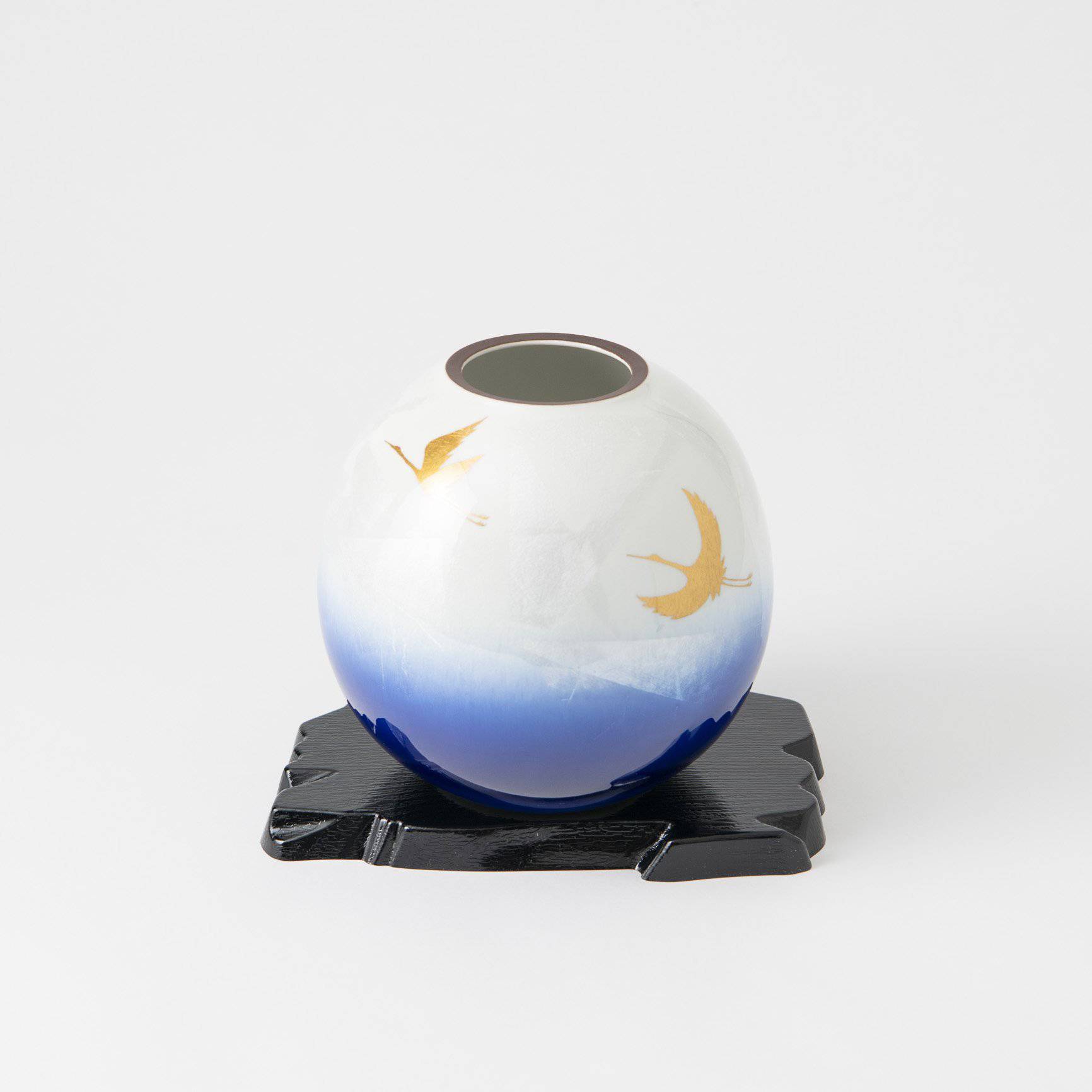 Ginsai Two Cranes Kutani Japanese Flower Vase with stand - MUSUBI KILN - Quality Japanese Tableware and Gift