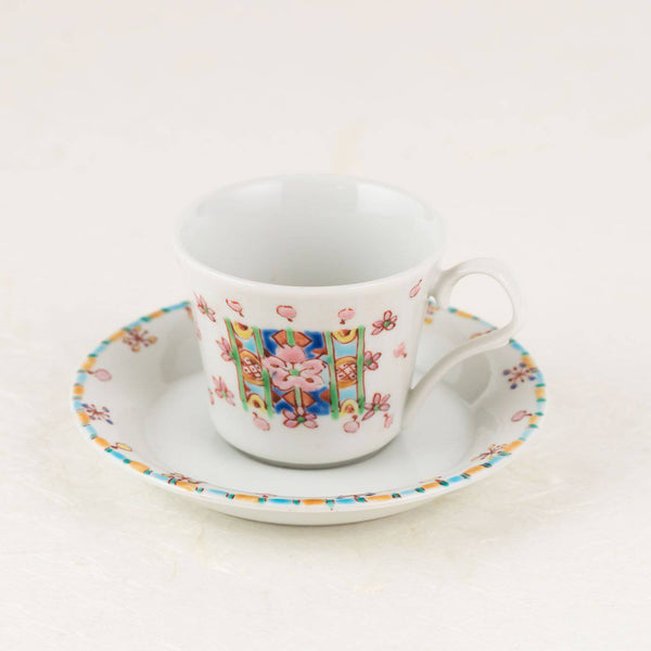 Ginshu Kiln Cherry Blossom Kutani Cup and Saucer - MUSUBI KILN - Quality Japanese Tableware and Gift