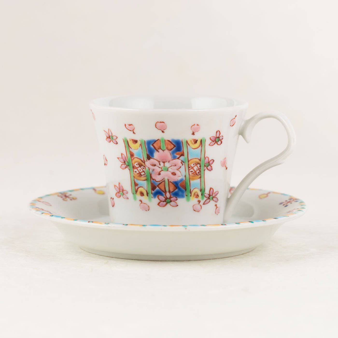 Ginshu Kiln Cherry Blossom Kutani Cup and Saucer - MUSUBI KILN - Quality Japanese Tableware and Gift