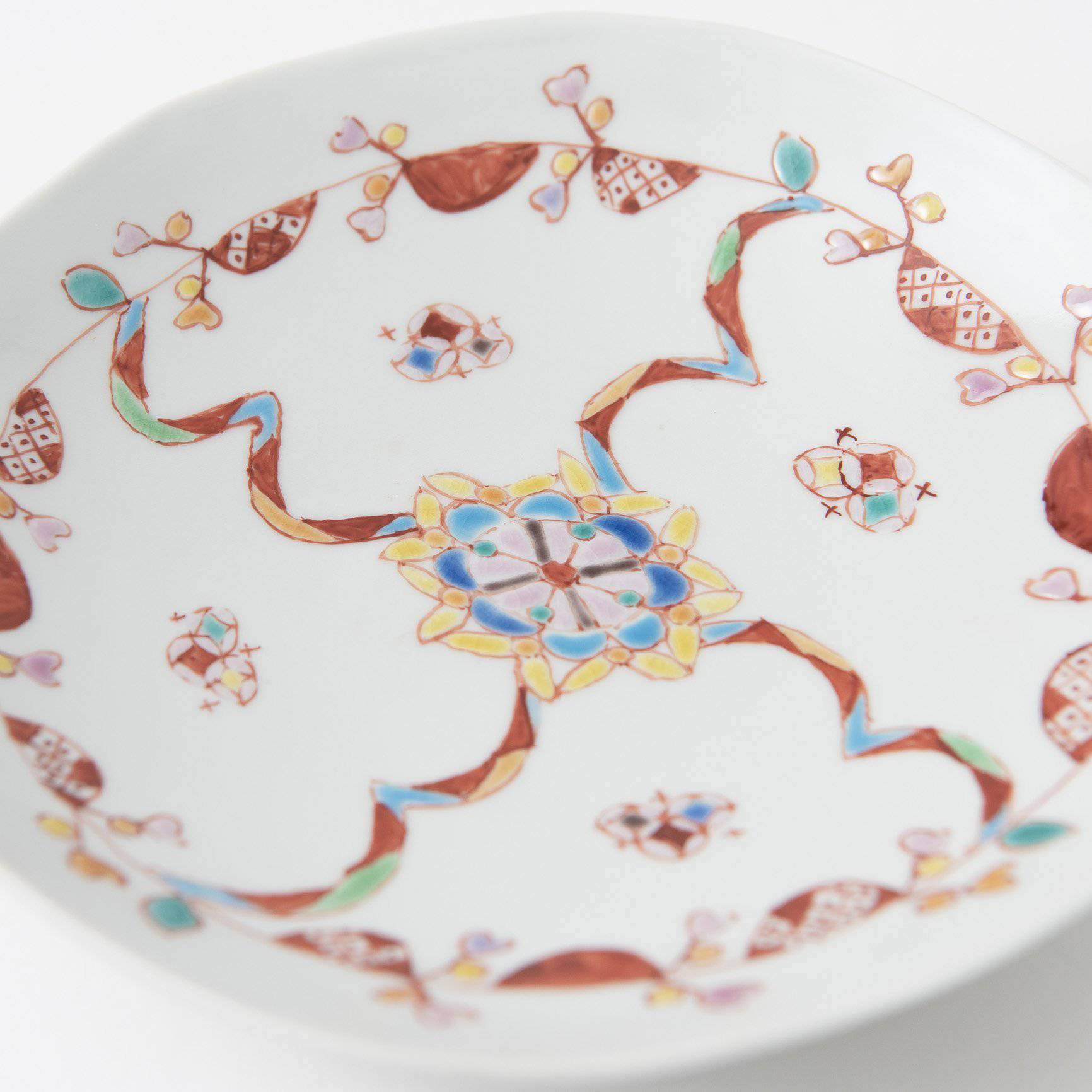 Ginshu Kiln Flowers In Full Bloom Kutani Round Plate - MUSUBI KILN - Quality Japanese Tableware and Gift