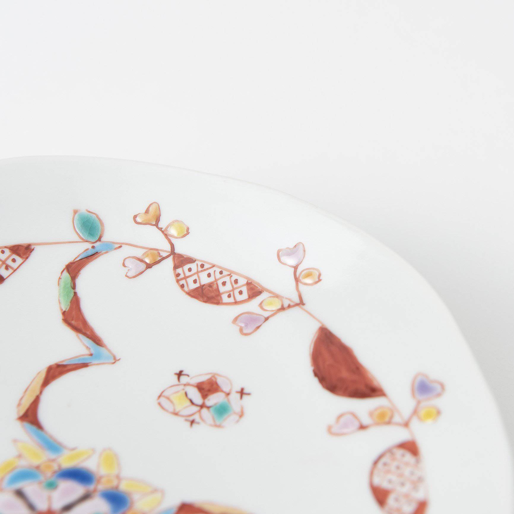 Ginshu Kiln Flowers In Full Bloom Kutani Round Plate - MUSUBI KILN - Quality Japanese Tableware and Gift