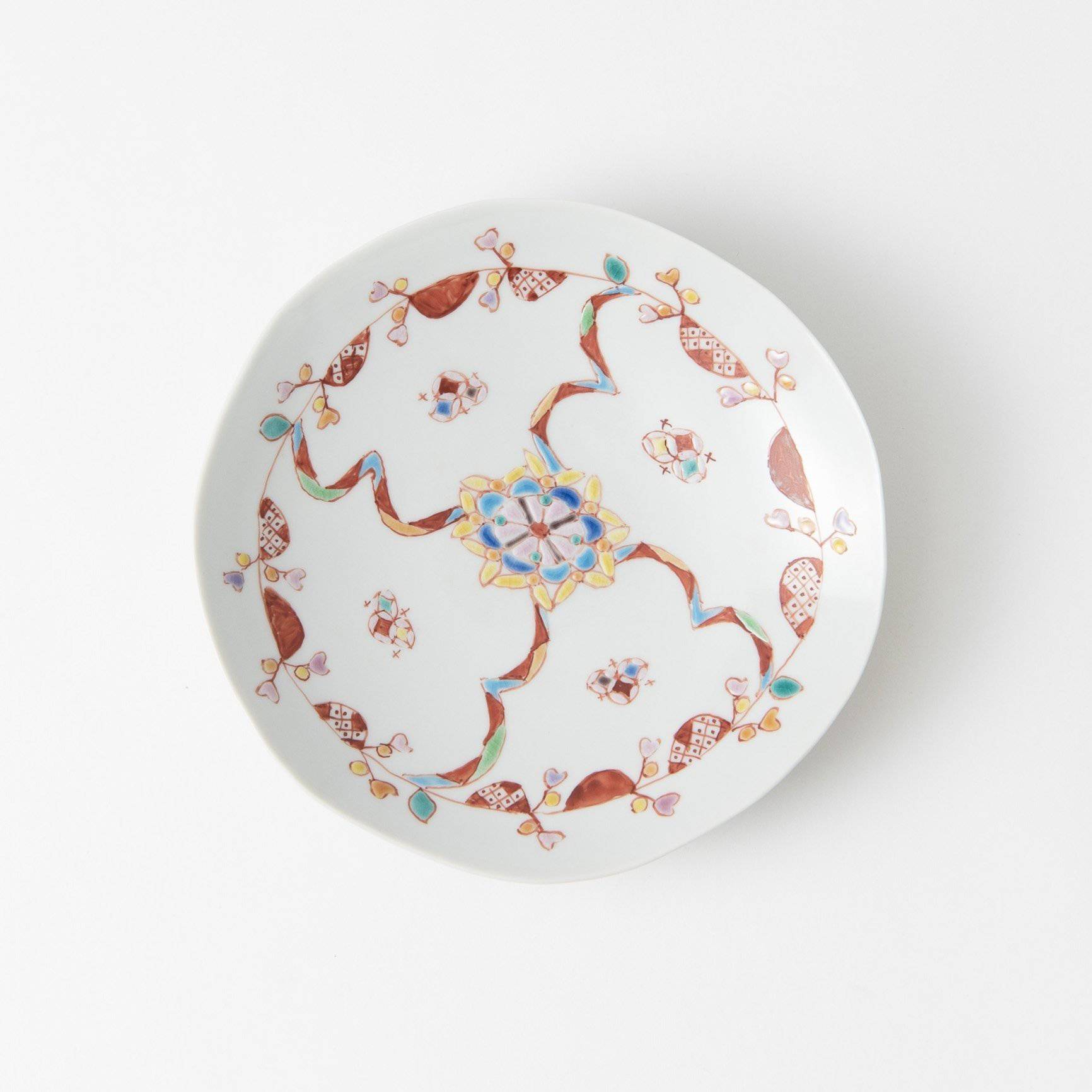 Ginshu Kiln Flowers In Full Bloom Kutani Round Plate - MUSUBI KILN - Quality Japanese Tableware and Gift