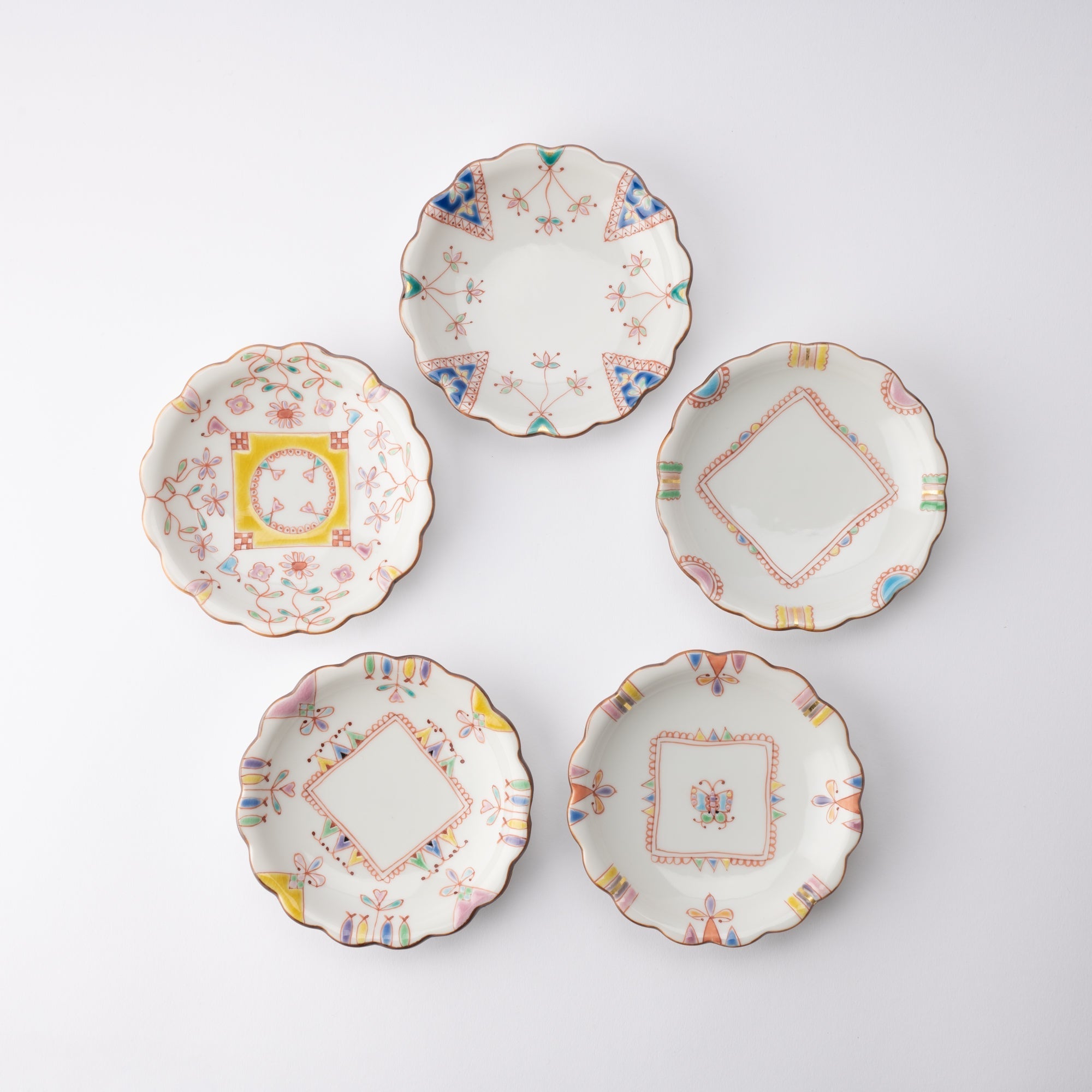 Ginshu Kiln Kutani Flower Sauce Plate Set - MUSUBI KILN - Quality Japanese Tableware and Gift