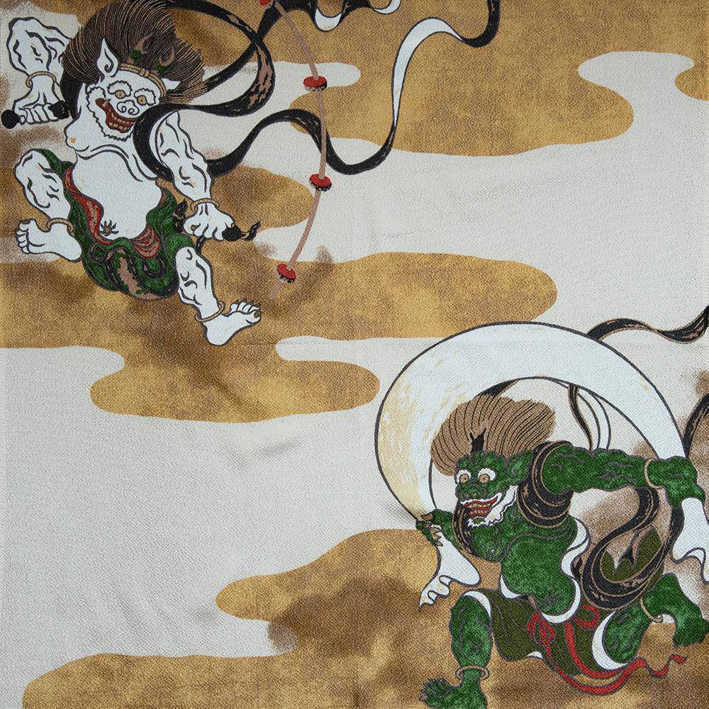 Gods of Wind and Thunder Rayon Chirimen Furoshiki Wrapping Cloth 27in - MUSUBI KILN - Quality Japanese Tableware and Gift