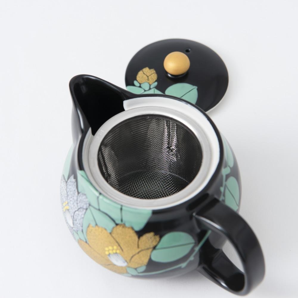 Gold and Silver Camellia Kutani Japanese Teapot 12.2oz (360ml) - MUSUBI KILN - Quality Japanese Tableware and Gift