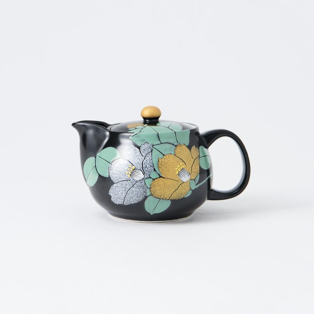 Gold and Silver Camellia Kutani Japanese Teapot 12.2oz (360ml) - MUSUBI KILN - Quality Japanese Tableware and Gift