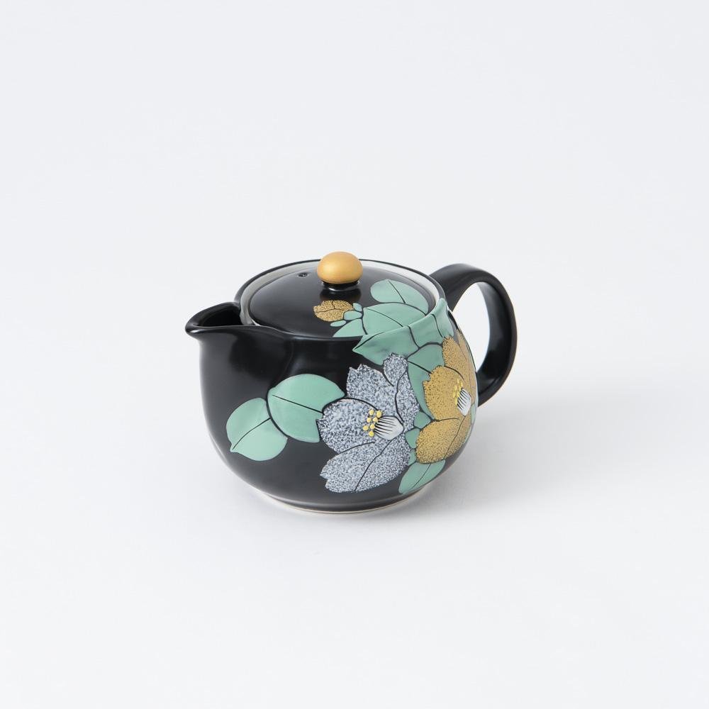 Gold and Silver Camellia Kutani Japanese Teapot 12.2oz (360ml) - MUSUBI KILN - Quality Japanese Tableware and Gift