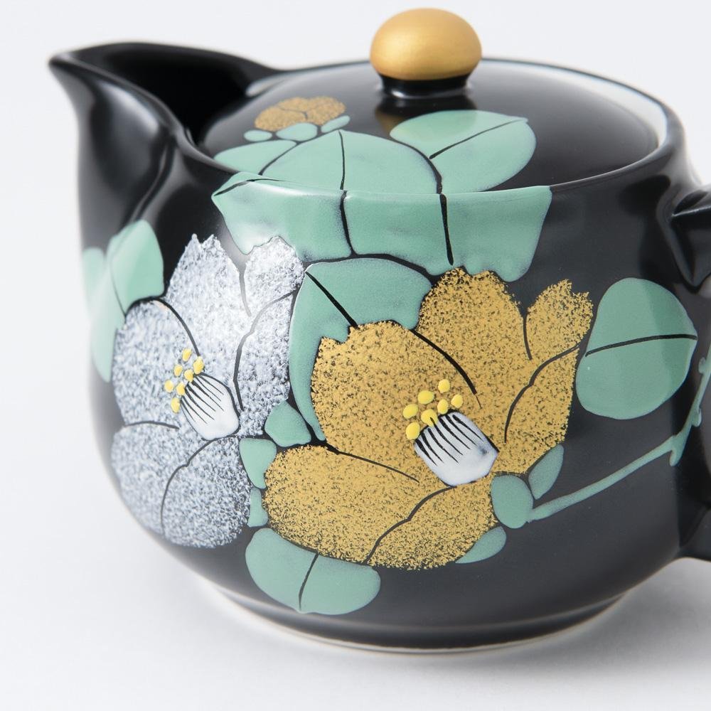 Gold and Silver Camellia Kutani Japanese Teapot 12.2oz (360ml) - MUSUBI KILN - Quality Japanese Tableware and Gift