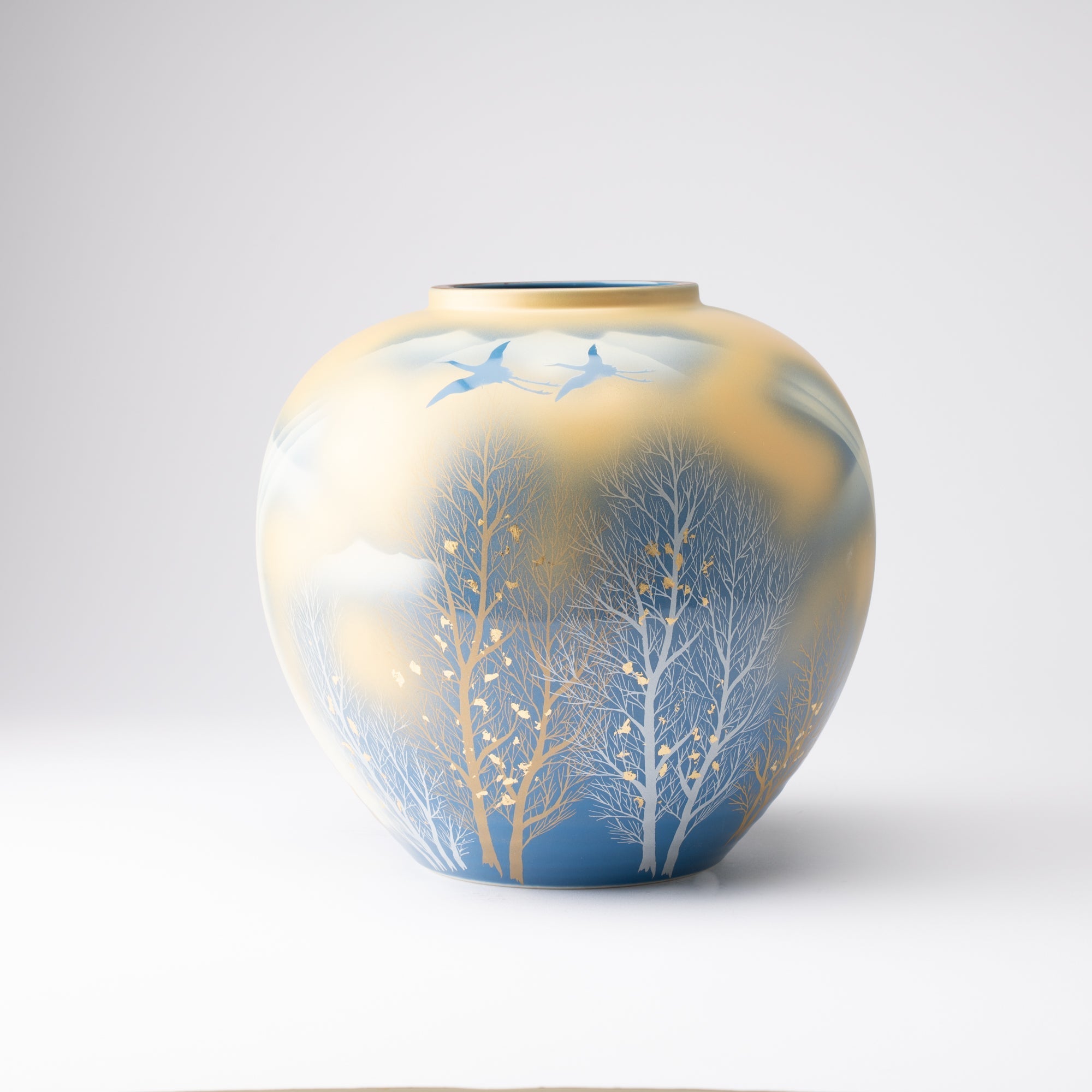 Gold Leaf and Trees Kutani Ware Flower Vase - MUSUBI KILN - Quality Japanese Tableware and Gift