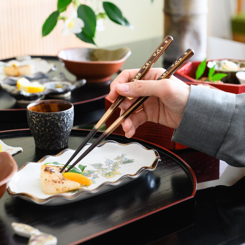 Golden Sakura Yamanaka Lacquerware Set of Two Pairs of Chopsticks 23 cm (9 in) - MUSUBI KILN - Quality Japanese Tableware and Gift