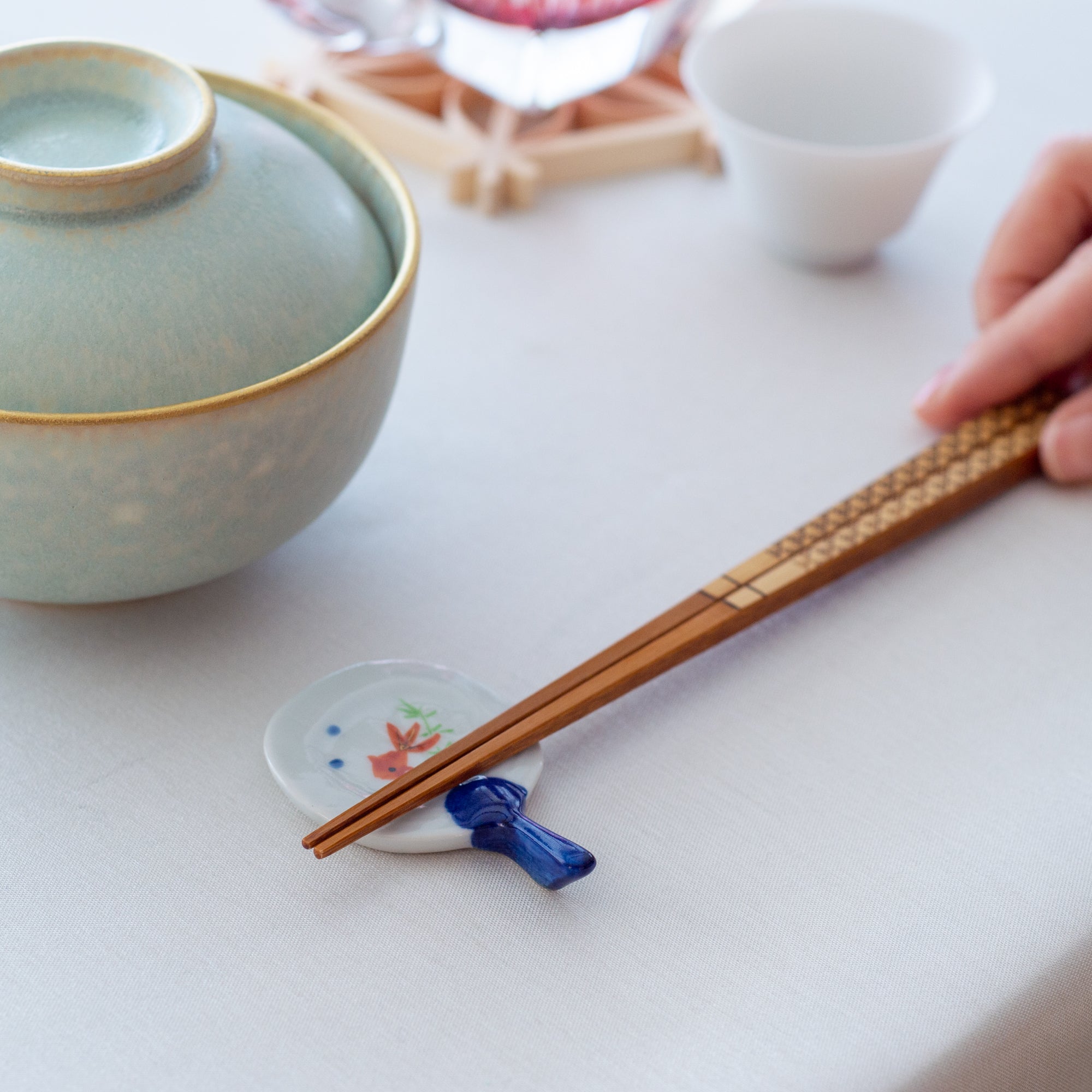 Goldfish Paper Fan Kyo Ware Chopstick Rest Set - MUSUBI KILN - Quality Japanese Tableware and Gift