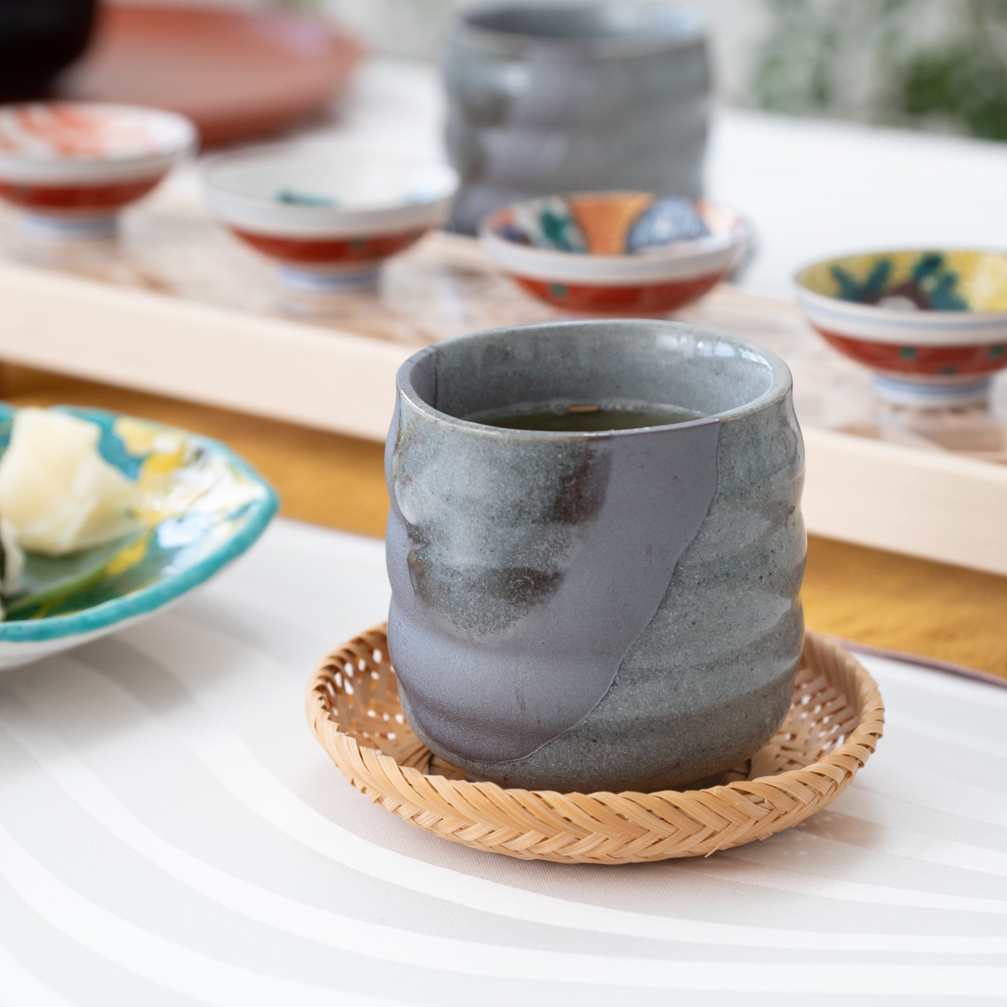 Gray Shino Mino Ware Yunomi Japanese Teacup - MUSUBI KILN - Quality Japanese Tableware and Gift