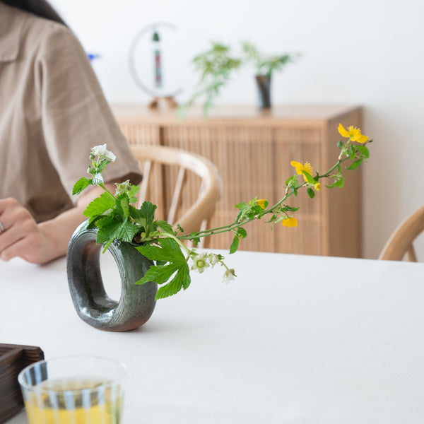 Green Ring Shigaraki Ware Small Flower Vase - MUSUBI KILN - Quality Japanese Tableware and Gift